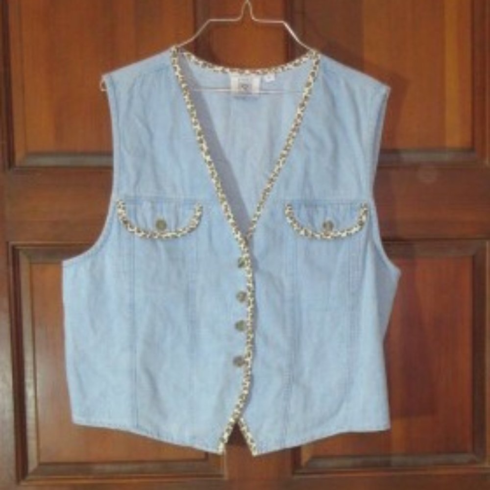 Blue Vest with Leopard Trim Large